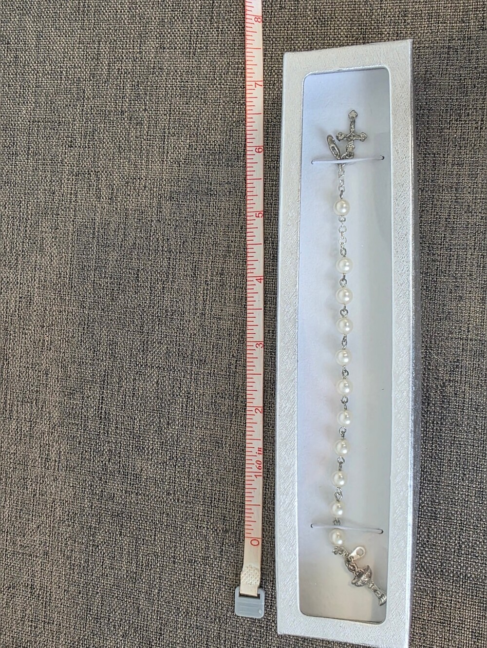 Pearl Bead Rosary Bracelet with Silver Cross Charm - NIP